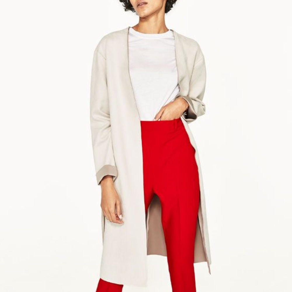 Zara Basic Faux Micro Suede Long Open Front jacket S